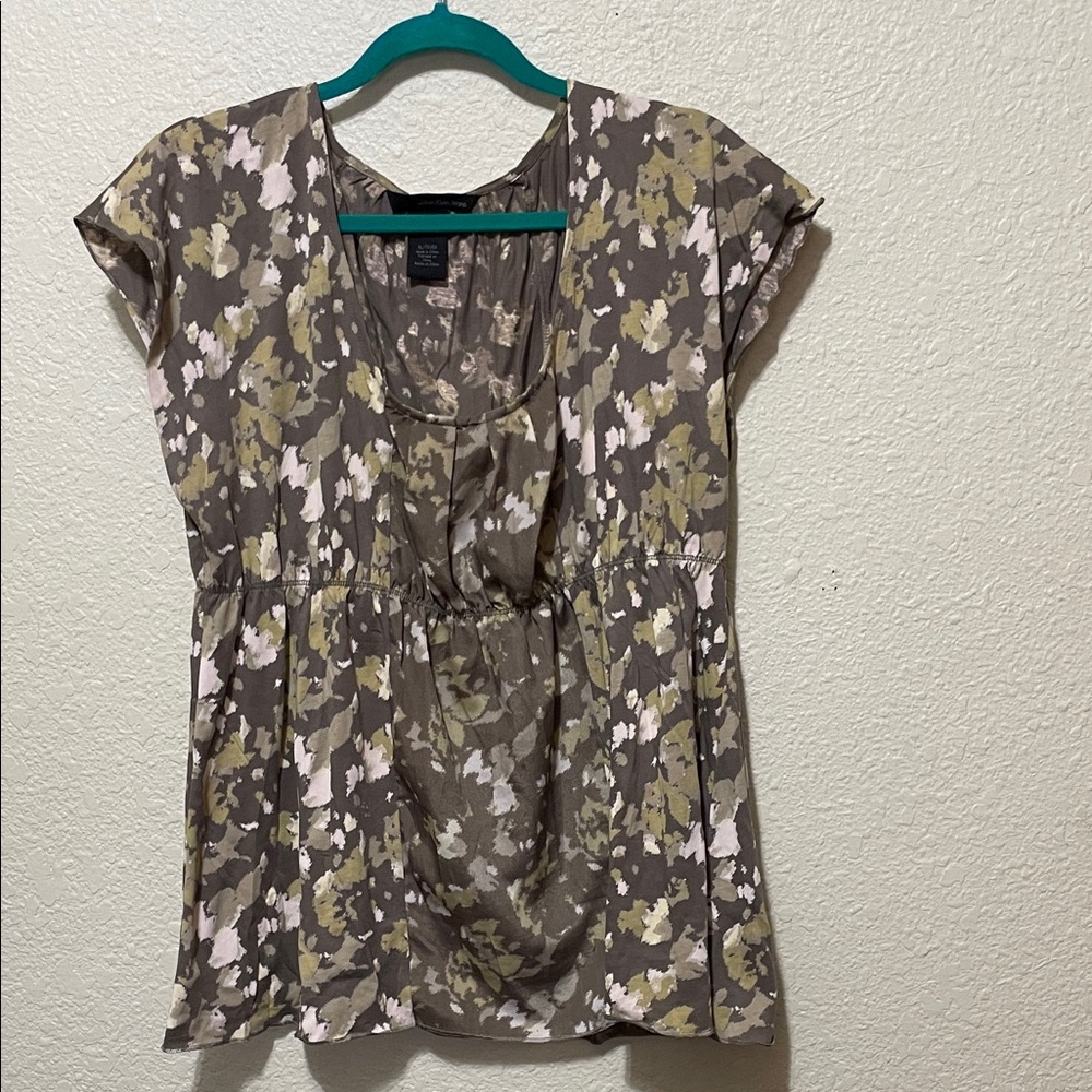 Calvin Klein Women's Brown And Tan Blouse. Good Condition NWT. Size XL. Xx.